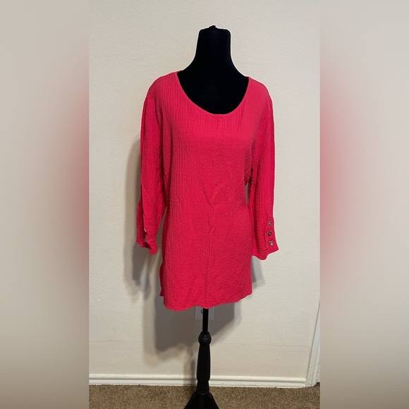 JM Collection Vibrant Coral Blouse with Button Details - Picture 6 of 11